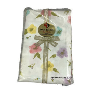 Vintage Dan River 2pc King Pillow Case Set 42" x 36" Cottage Core Pink Floral